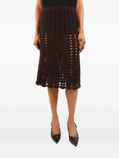 Pre-owned Prada Crochet Midi Skirt In Brown