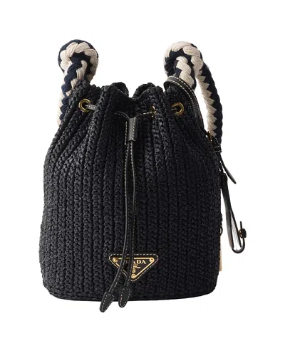 Prada Crochet Mini Bucket Bag In Black