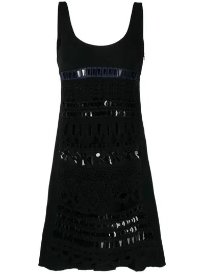 Pre-owned Prada Crochet-panelled Sleeveless Dress In Black