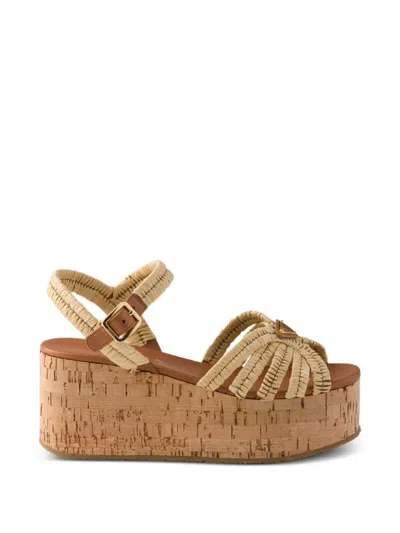 Prada Crochet Platform Sandals In Brown