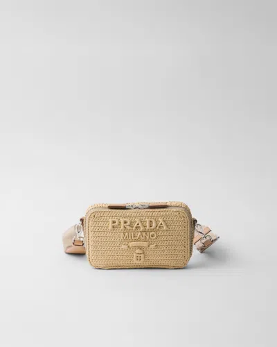 Prada Brique Woven Fabric Bag In Natural