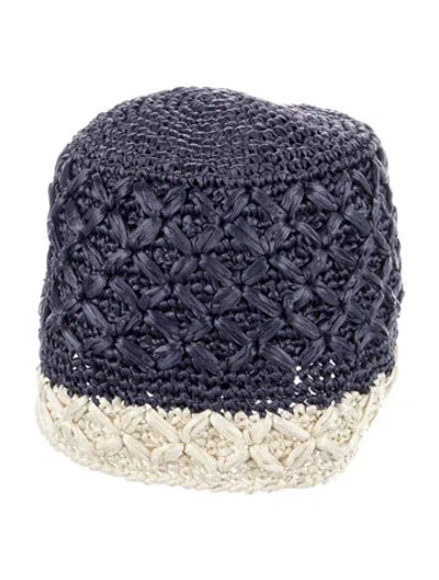 Pre-owned Prada Crochet Raffia Hat In Blue