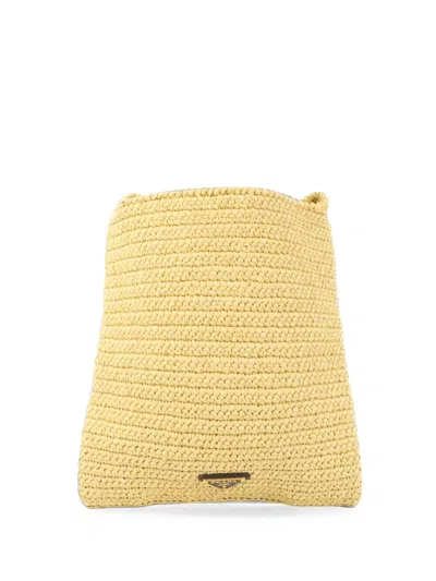 Pre-owned Prada Crochet Raffia Shoulder Bag In Neutrals