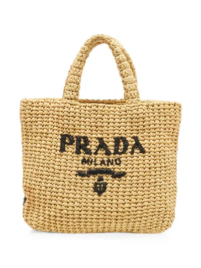 Pre-owned Prada Crochet Raffia Tote Bag In Neutrals