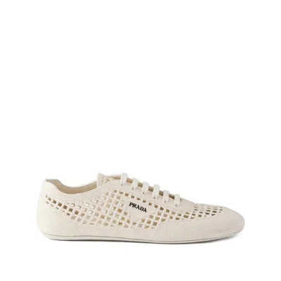 Prada Collapse Crochet Knit Low-top Sneakers In Neutral