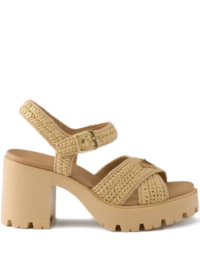 Prada Crochet Sandals In Neutral