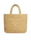 Prada Raffia Shoulder Bag Featuring Woven Texture In Nude