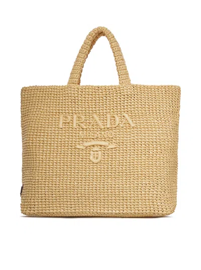 Prada Crochet Shopping Bag In Nude