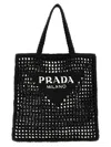 Prada Womens Black Logo-embellished Crochet Viscose Tote Bag In Black
