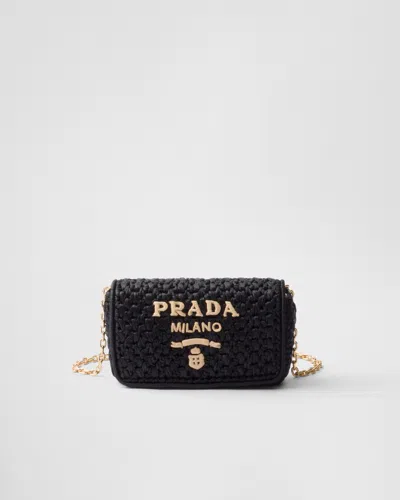 Prada Woven Fabric Shoulder Bag In Black