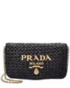 Prada Raffia Crossbody Bag Chain Strap In Black