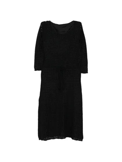 Pre-owned Prada Crochet Silk Dress In Black