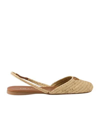 Prada Crochet Slingback Ballerinas In Brown