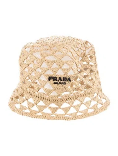 Pre-owned Prada Crochet Straw Bucket Hat In Neutrals