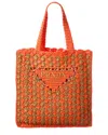Prada Two-tone Raffia Shopping Bag