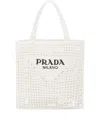 Prada Logo-print Raffia Tote Bag In White