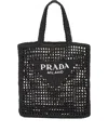 Prada Womens Black Logo-embellished Crochet Viscose Tote Bag In Black