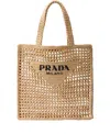 Prada Triangle-logo Raffia Tote Bag In Brown