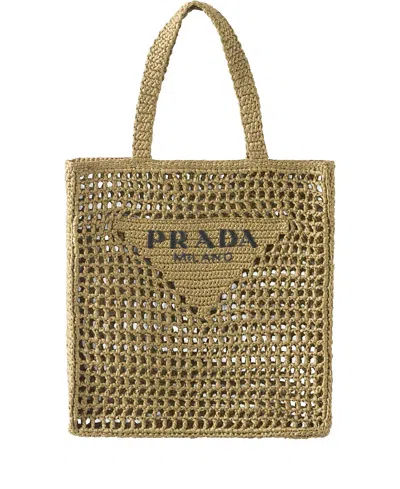 Prada Womens Green Logo-embroidered Crochet Tote Bag