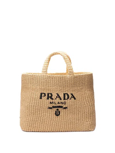Prada Crochet Tote In Beige