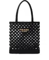 Prada Straw Tote Bag With Knit Design And Shoulder Straps In Black