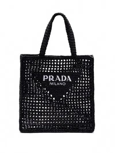 Prada Crochet Tote Bag In Black