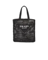 Prada Womens Black Logo-embellished Crochet Viscose Tote Bag In Black
