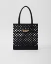 Prada Straw Tote Bag With Knit Design And Shoulder Straps In Black
