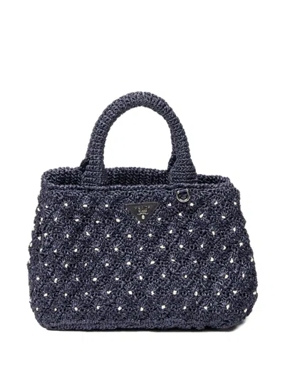 Pre-owned Prada Crochet Tote Bag In Blue
