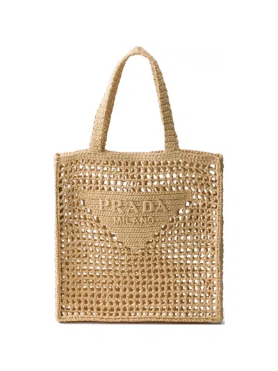 Prada Crochet Tote Bag In Neutral