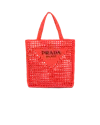 Prada Triangle-logo Crochet Raffia Tote Bag In Orange