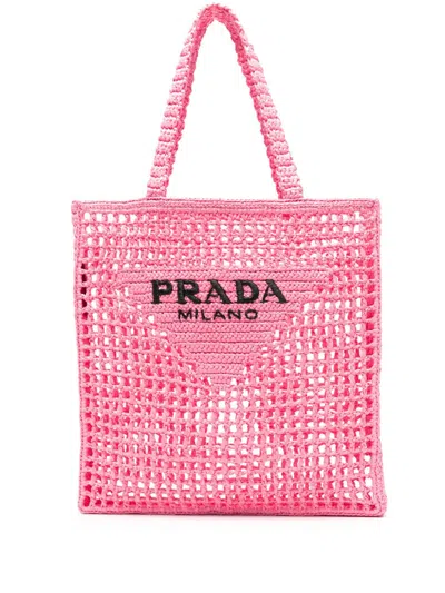 Prada Crochet Tote Bag In Petal Pink