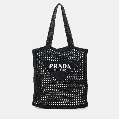 Pre-owned Prada Crochet Tote Bag Shoulder Black White