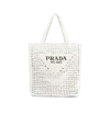Prada Logo-print Raffia Tote Bag In White