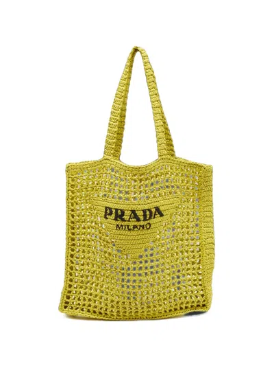 Pre-owned Prada Crochet Tote Bag In Yellow