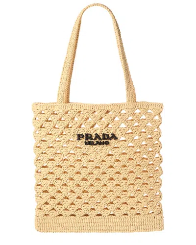 Prada Logo Woven Fabric Shopping Bag In Nude