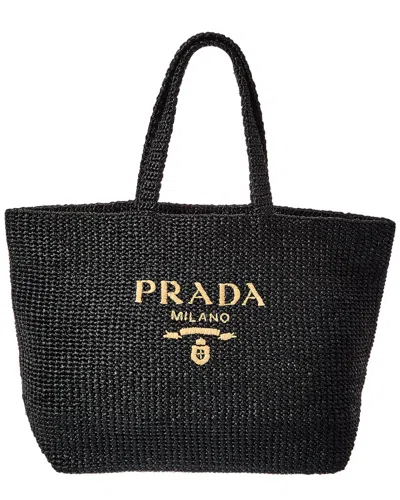 Prada Crochet Tote In Black