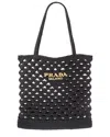 Prada Straw Tote Bag With Knit Design And Shoulder Straps In Black