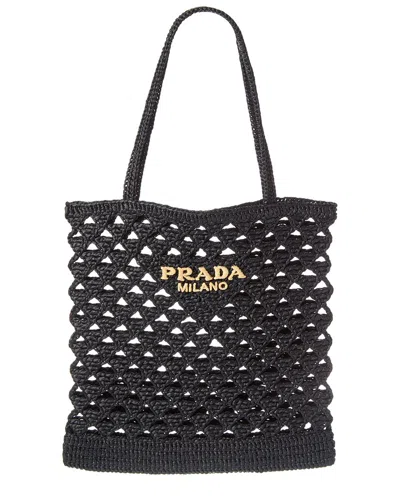 Prada Crochet Tote In Black