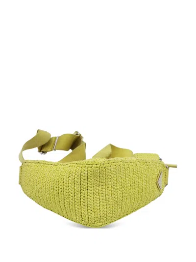 Pre-owned Prada Crochet Woven Triangle Shoulder Bag In Yellow