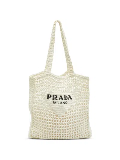 Pre-owned Prada Crochet-construction Tote Bag In Neutrals