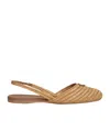 Prada Light Brown Woven Raffia Slingback Flat Shoes In Brown
