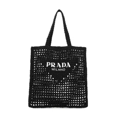 Prada Crocheted Handbag In Black