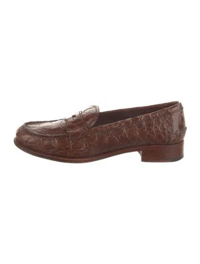 Pre-owned Prada Crocodile Animal Print Loafers In Brown