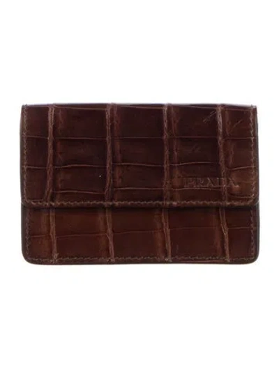 Pre-owned Prada Crocodile Card Holder In Brown