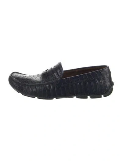 Pre-owned Prada Crocodile Drivers In Blue