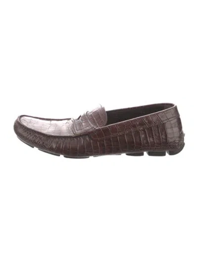 Pre-owned Prada Crocodile Drivers In Brown