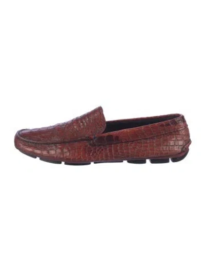Pre-owned Prada Crocodile Drivers In Burgundy