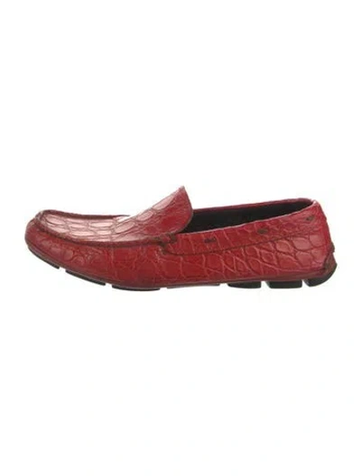 Pre-owned Prada Crocodile Drivers In Red