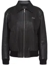 Prada Crocodile-embossed Leather Jacket In Black